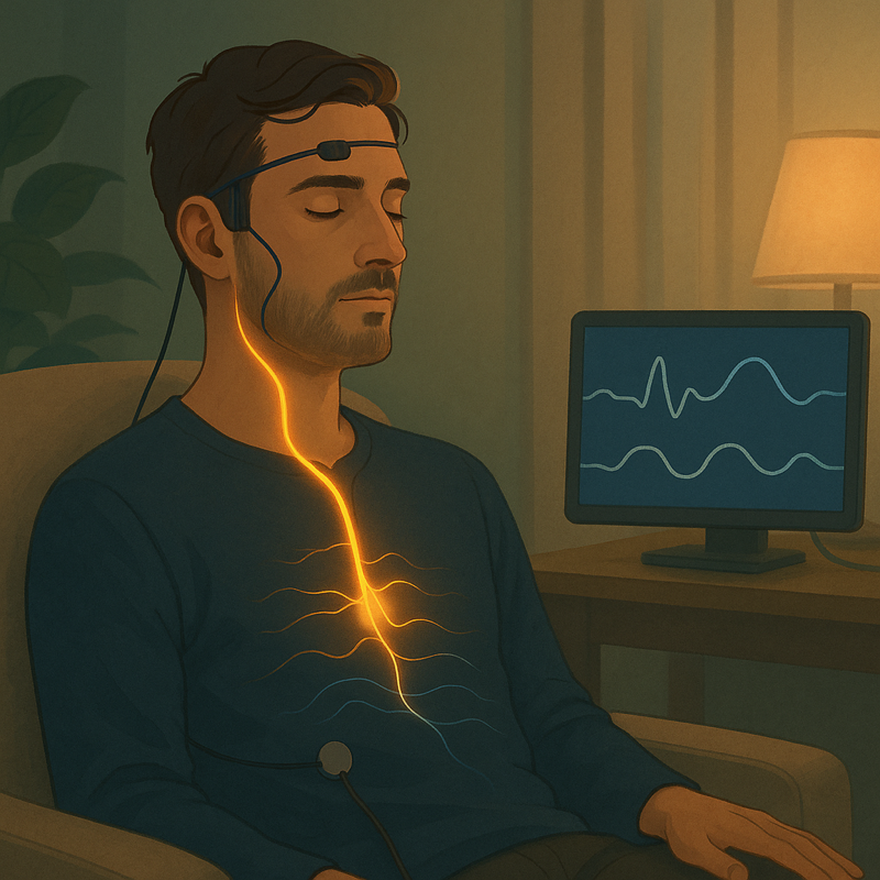 Neurofeedback therapy illustration showing vagus nerve stimulation